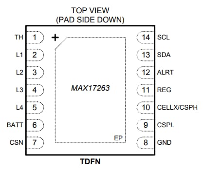 Mechanical Drawing - Analog Devices / Maxim Integrated MAX17263 Fuel Gauge IC